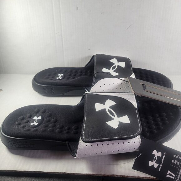 Under Armour Men Insite Pro SL Black & White Adjustable Slide Sandals Size 17 - Picture 1 of 6